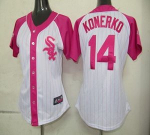Jerseys Factory Cheap White Sox #14 Paul Konerko White/Pink Wome