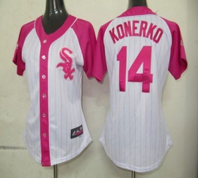 Jerseys Factory Cheap White Sox #14 Paul Konerko White/Pink Wome