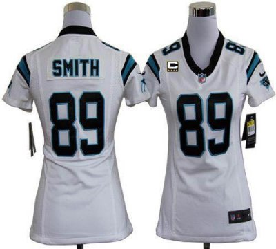 Jerseys Factory Cheap Nike Panthers #89 Steve Smith White With C