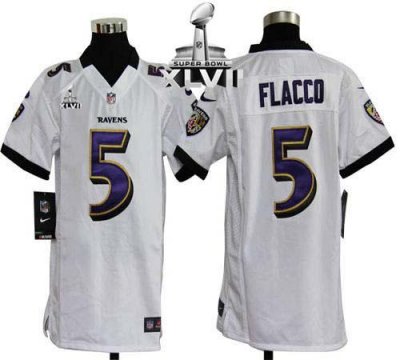 Jerseys Factory Cheap Nike Ravens #5 Joe Flacco White Super Bowl