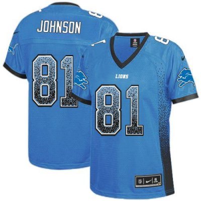 Jerseys Factory Cheap Nike Lions #81 Calvin Johnson Light Blue T