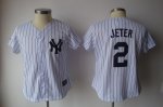 Jerseys Factory Cheap Yankees #2 Derek Jeter White With Black St