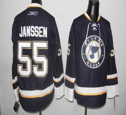 Jerseys Factory Cheap Blues #55 Cam Janssen Dark Blue Embroidere