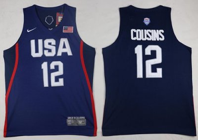 Jerseys Factory Cheap Nike Team USA #12 DeMarcus Cousins Navy Bl