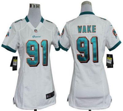 Jerseys Factory Cheap Nike Dolphins #91 Cameron Wake White Women