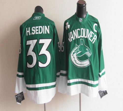 Jerseys Factory Cheap Canucks St Patty's Day #33 Henrik Sedin Gr