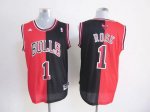 Jerseys Factory Cheap Bulls #1 Derrick Rose Black/Red Split Fash
