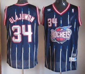 Jerseys Factory Cheap Rockets #34 Hakeem Olajuwon Navy Throwback