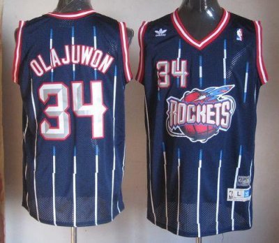 Jerseys Factory Cheap Rockets #34 Hakeem Olajuwon Navy Throwback