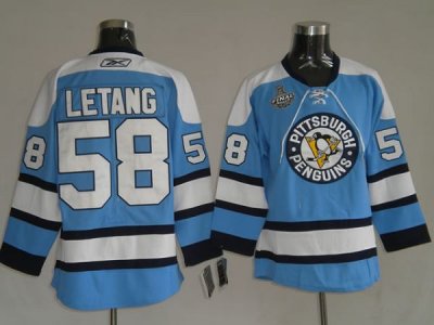 Jerseys Factory Cheap Penguins #58 Kris Letang Embroidered Blue