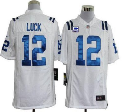 Jerseys Factory Cheap Nike Colts #12 Andrew Luck White With C Pa