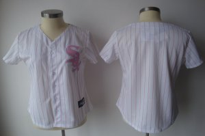 Jerseys Factory Cheap White Sox Blank White With Pink Strip Wome