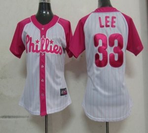 Jerseys Factory Cheap Phillies #33 Cliff Lee White/Pink Women's