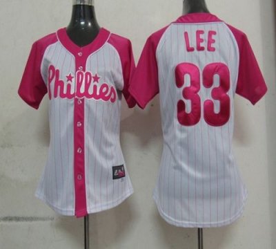 Jerseys Factory Cheap Phillies #33 Cliff Lee White/Pink Women's