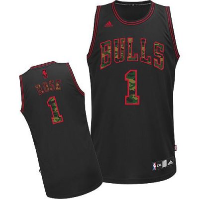 Jerseys Factory Cheap Bulls #1 Derrick Rose Black Camo Fashion E