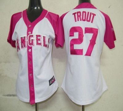 Jerseys Factory Cheap Angels #27 Mike Trout White/Pink Women's S