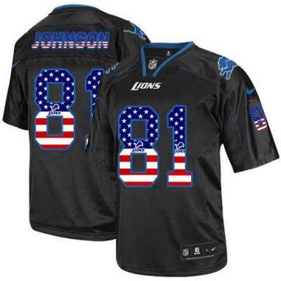 Jerseys Factory Cheap Nike Lions #81 Calvin Johnson Black Men's
