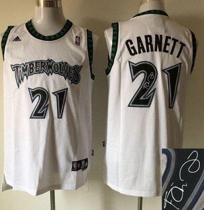 Jerseys Factory Cheap Timberwolves #21 Kevin Garnett White Autog