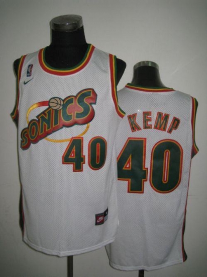 Jerseys Factory Cheap Thunder #40 Shawn Kemp White SuperSonics T - Click Image to Close