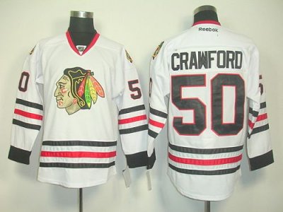 Jerseys Factory Cheap Blackhawks #50 Corey Crawford White Embroi
