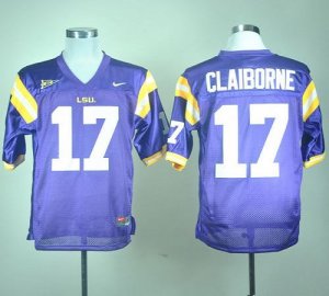 Jerseys Factory Cheap LSU Tigers #17 Morris Claiborne Purple Emb