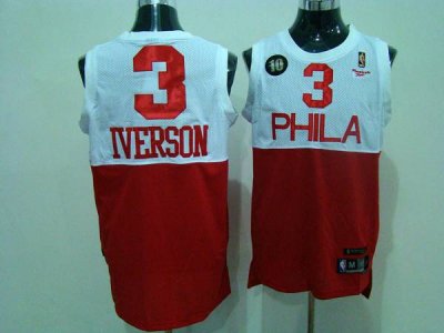 Jerseys Factory Cheap 76ers #3 Allen Iverson White/Red Reebok 10