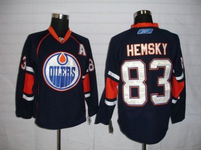 Jerseys Factory Cheap Oilers #83 Ales Hemsky Embroidered Dark Bl