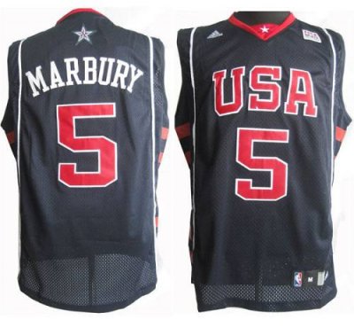 Jerseys Factory Cheap Team USA #5 Stephon Marbury Dark Blue Summ