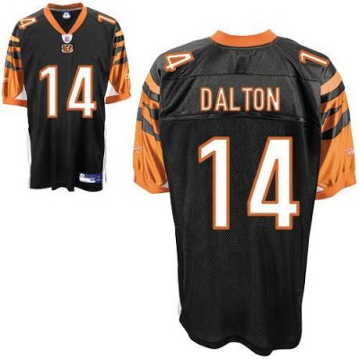 Jerseys Factory Cheap Bengals #14 Andy Dalton Black Color Embroi