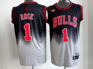 Jerseys Factory Cheap Bulls #1 Derrick Rose Black/Grey Fadeaway