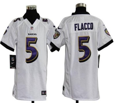 Jerseys Factory Cheap Nike Ravens #5 Joe Flacco White Youth Embr