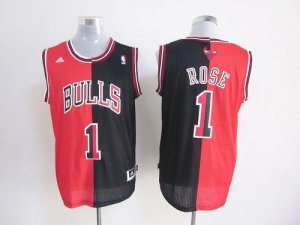 Jerseys Factory Cheap Bulls #1 Derrick Rose Black/Red Split Fash