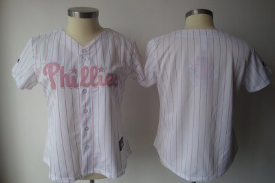 Jerseys Factory Cheap Phillies Blank White With Pink Strip Women