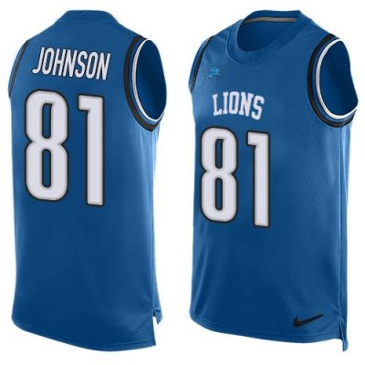 Jerseys Factory Cheap Nike Lions #81 Calvin Johnson Blue Team Co