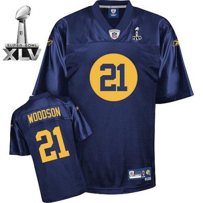 Jerseys Factory Cheap Packers #21 Charles Woodson Blue Bowl Supe