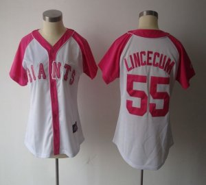 Jerseys Factory Cheap Giants #55 Tim Lincecum White/Pink Women's