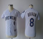 Jerseys Factory Cheap Brewers #8 Ryan Braun White(blue stripe) C