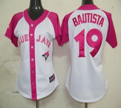 Jerseys Factory Cheap Blue Jays #19 Jose Bautista White/Pink Wom