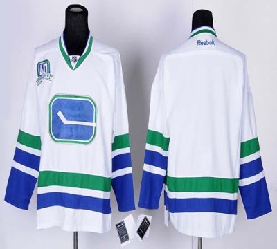 Jerseys Factory Cheap Canucks Blank White Third 40TH Patch Embro