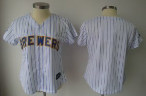 Jerseys Factory Cheap Brewers Blank White With Blue Strip Lady F
