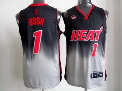 Jerseys Factory Cheap Heat #1 Chris Bosh Black/Grey Fadeaway Fas