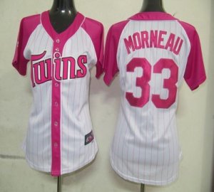 Jerseys Factory Cheap Twins #33 Justin Morneau White/Pink Women'