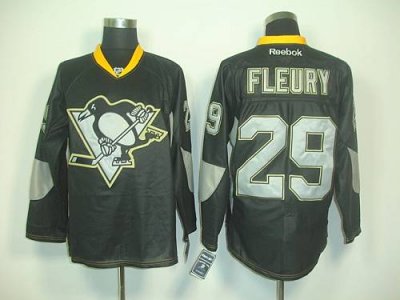 Jerseys Factory Cheap Penguins #29 Andre Fleury Black Ice Embroi