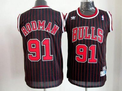 Jerseys Factory Cheap Bulls #91 Dennis Rodman Black With Red Str