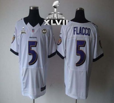 Jerseys Factory Cheap Nike Ravens #5 Joe Flacco White Super Bowl