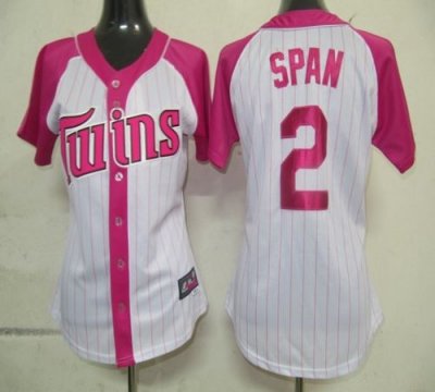 Jerseys Factory Cheap Twins #2 Denard Span White/Pink Women's Sp