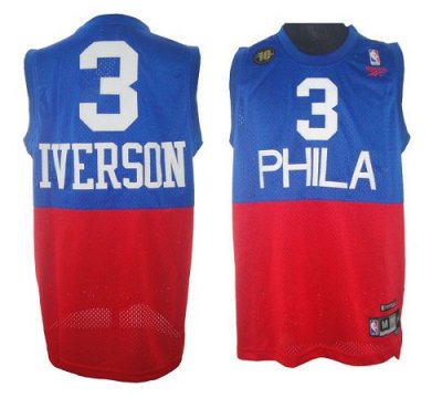Jerseys Factory Cheap 76ers #3 Allen Iverson Red/Blue Reebok 10T