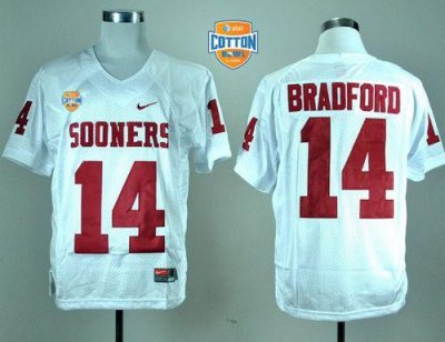 Jerseys Factory Cheap Sooners #14 Sam Bradford White AT&T Cotton