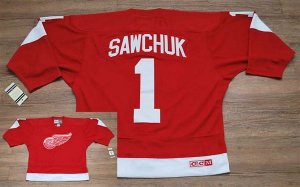 Jerseys Factory Cheap Red Wings #1 Terry Sawchuk Embroidered Red