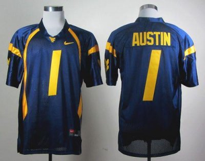 Jerseys Factory Cheap Mountaineers #1 Tavon Austin Navy Blue Emb